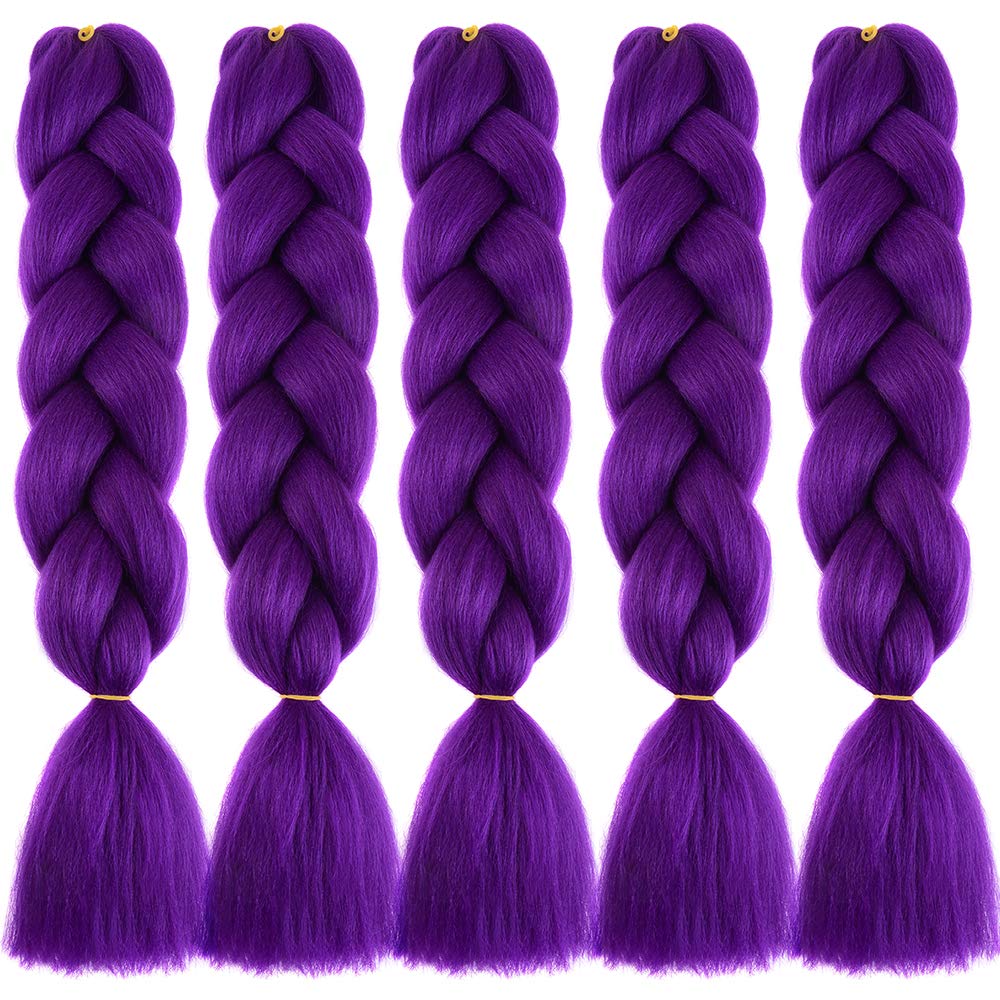 24" Braiding Hair Extension Jumbo Braids Synthetic 5bundles/pack Crochet Hair Afro Box Braid Heat Resistent (Dark Purple)