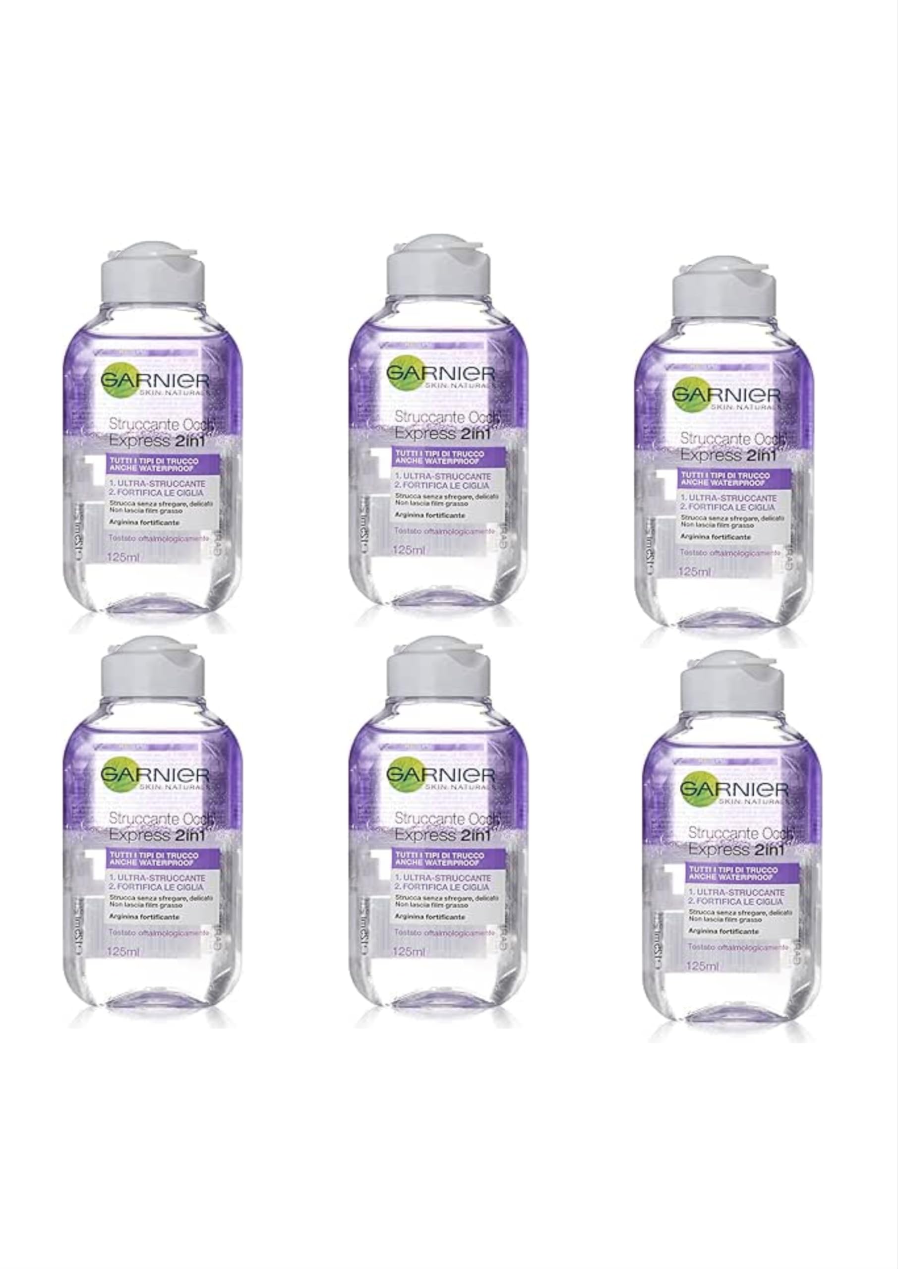 Garnier Eye Make-Up Remover 2-in-1 Waterproof, Nourishes Eyelashes with Arginine, Removes Waterproof Makeup (6 x 125 ml)