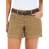Flamingals Women's Mid Waist Solid Split Side Flap Pocket Casual Shorts