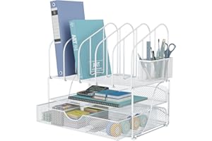 Desk Organizers and Accessories Storage, Desktop Organizer with Drawer & Double Tray & 5 File Folder Holders & Pen Holder, Me