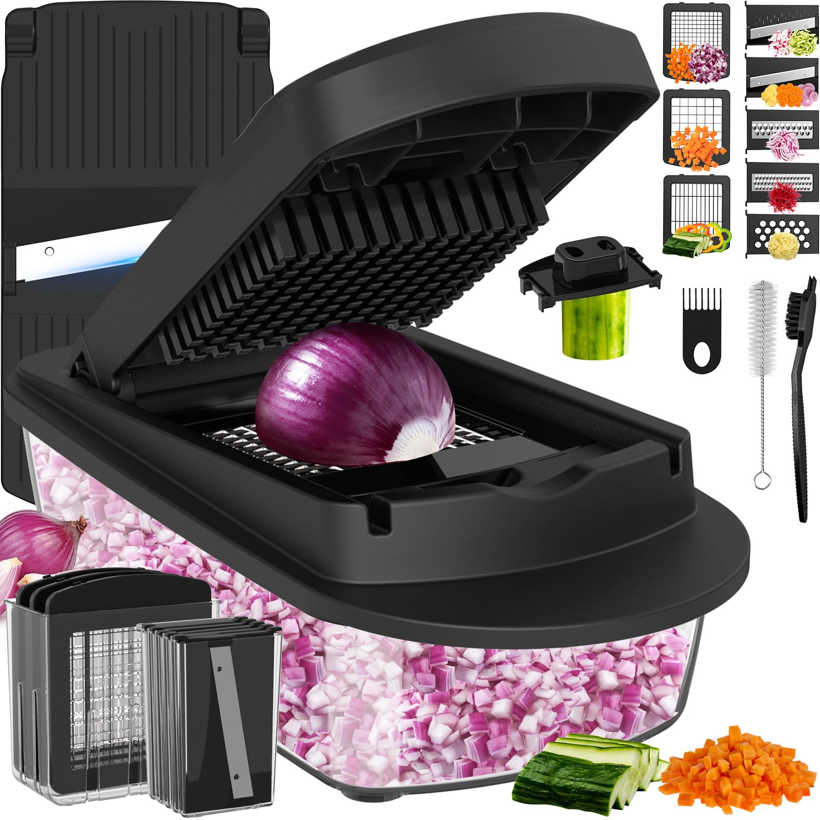 Photo 1 of 8 Blade All-in-1 Vegetable Chopper Mandoline Slicer with Container, Food Chopper, Onion Chopper, Veggie Cutter for Salad, Kitchen Gadgets Accessories Essentials, Black