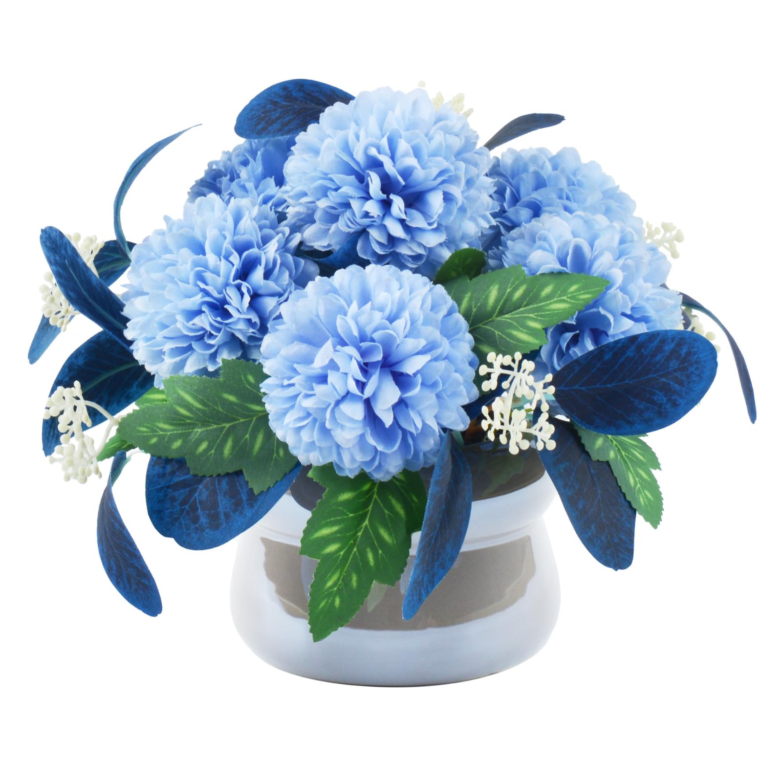 Photo 1 of TOPSV Hydrangea Artificial Flower, Faux Flowers in Vase?, Floral Arrangements Centerpiece for Table, Bedroom, Indoor, Real Touch Flowers for Birthday, Housewarming, Wedding Decor (Blue)