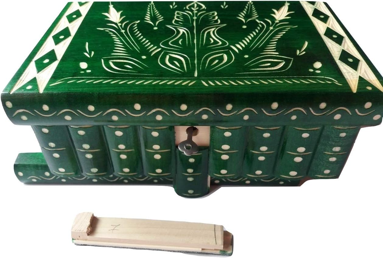 AZI énorme Boîte Puzzle Magique Boîte à Bijoux Premium au trésor Cadeau Neuf très Grande Box Faite à la Main en Bois sculpté boîtier Stockage Cerveau Teaser (Vert)