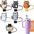 6-Piece Cats Straw Covers for Stanley Cup, 0.4in/10mm Diameter Straw Toppers Cap,Compatible with Stanley 20 30&40 0z Cup, Dust-Proof Straw Caps for Water Bottle