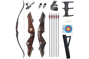 TOPARCHERY Recurve Bow and Arrow Set for Adult & Youth Beginner, 60" Wooden Takedown Recurve Bow for Targeting Training Pract