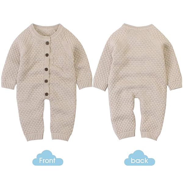OLSCROM BABY NEWBORN KNITTED SWEATER ROMPER LONGSLEEVE OUTFIT COTTON JUMPSUIT WITH WARM HAT SET LIGHT CAMEL