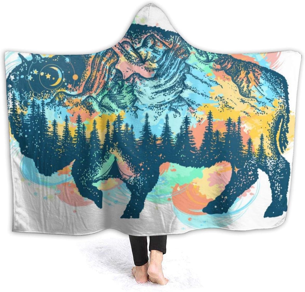 Lucaeat Buffalo Bison Color Art Hooded Blankets Soft
