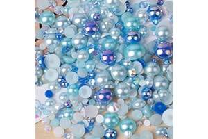 Niziky 1100PCS Flatback Pearls and Rhinestone, Mixed Size 3mm-10mm AB Color Resin Rhinestones Half Pearls for Crafts, 30g Half Round Flatback Pearls Rhinestones for Nail Face Art Crafts
