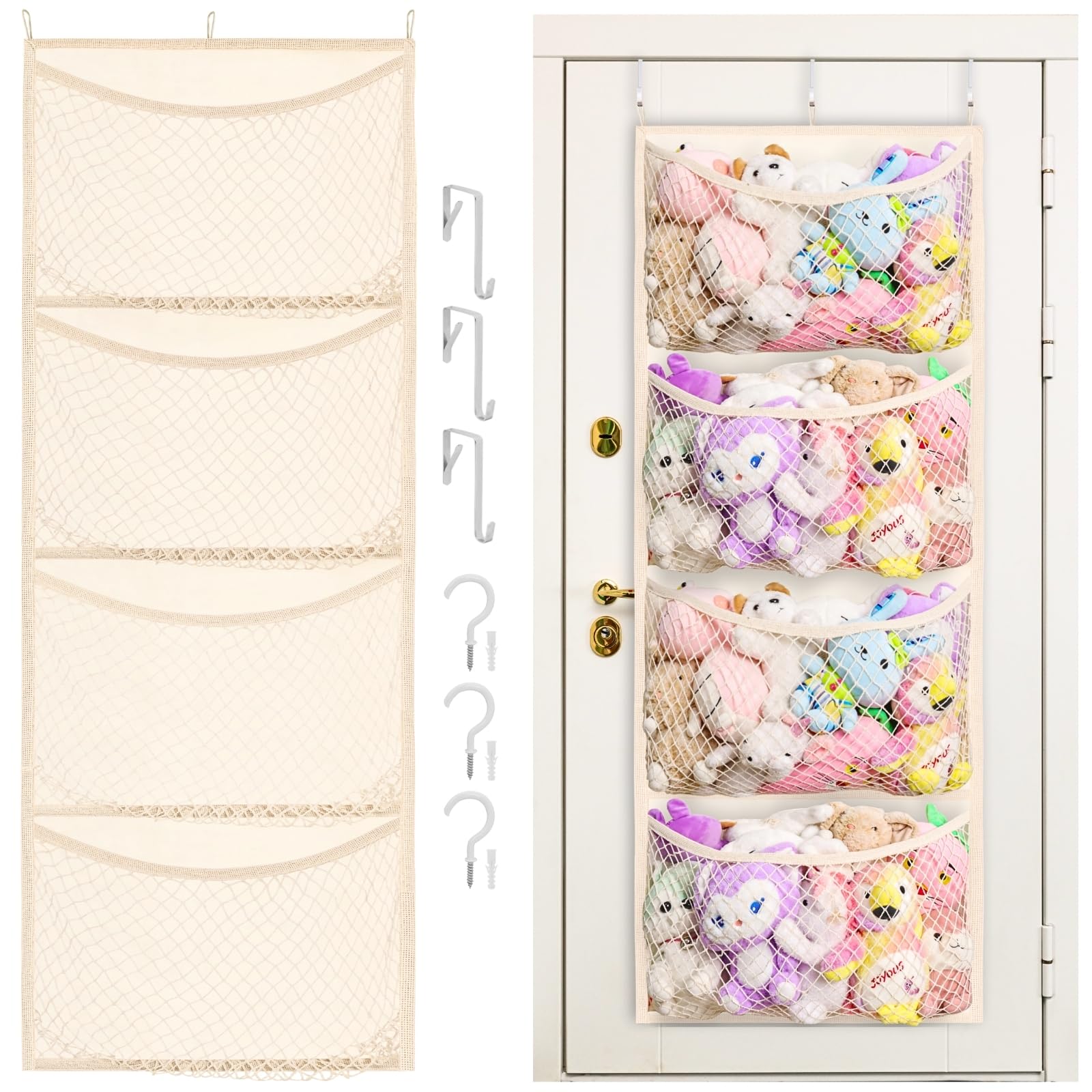 Photo 1 of Wide Over The Door Stuffed Animal Storage, Cotton Toy Organizer for Plush Toys, Baby Supplies, Stuffed Animal Holder with 5 Large Pockets, Hanging Door Organizer for Nursery, Bedroom, Kids Room