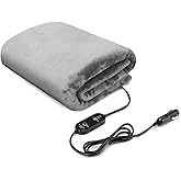 WODHMIEY Heated Car Blanket DC12V-24V Electric Blanket for Car Camping, Portable Washable Heated Blanket with Timer, 3 Heat Settings, Heated Throw Blanket for Road Trip (Gray)