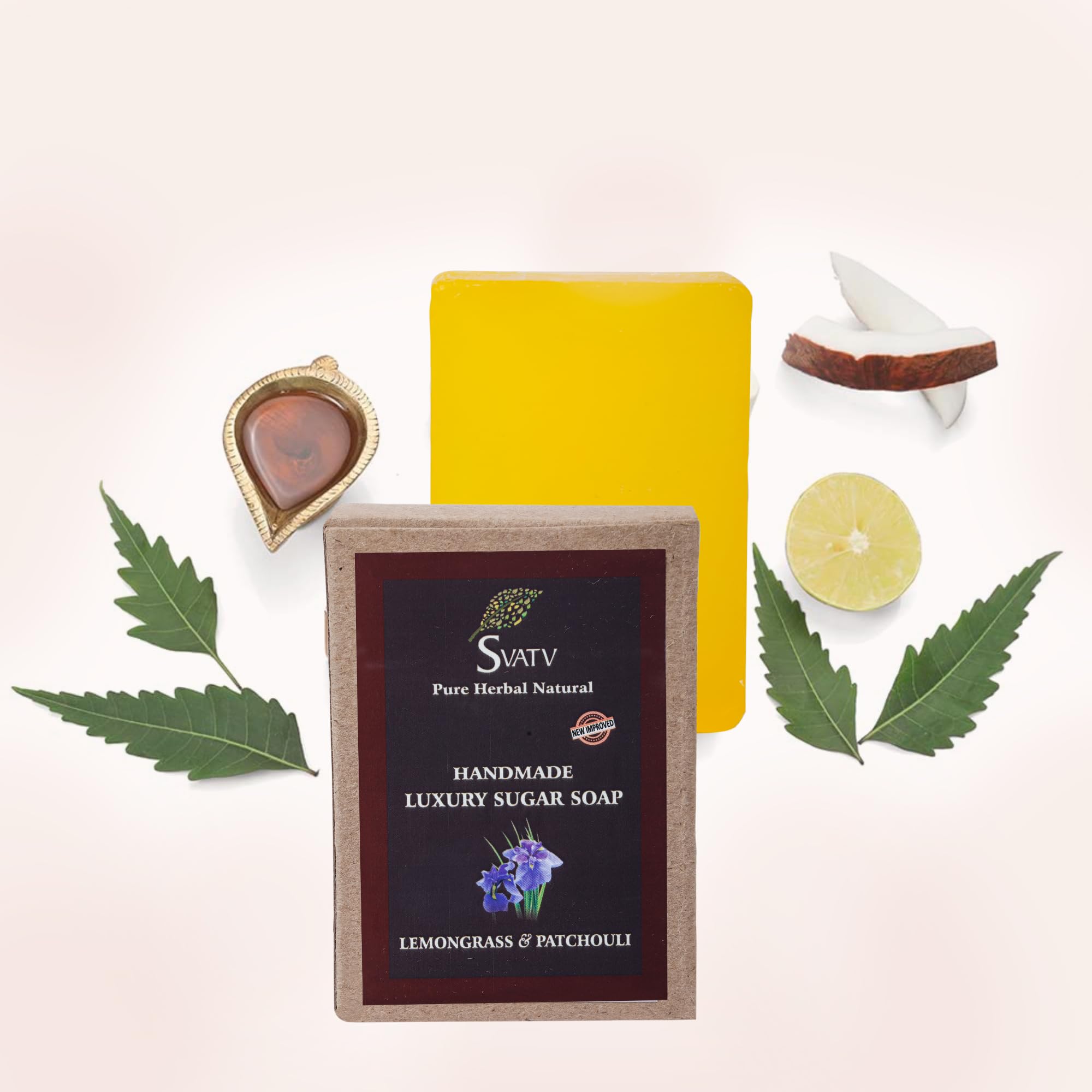 SVATV Soap Lemongrass & Patchouli - Best Exfoliating Bar, Traditional Ayurvedic Herbal Soap For All Skin Type - 125 Grams