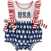 Xiaodriceee Baby Girl 4th of July Outfits Fourth of July Bubble Romper Independence Day Bodysuits Smocked Clothes