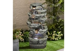 Naturefalls 32.6" Rock Water Fountain with Led Lights - 6-Tier Poly-Resin Outdoor Water Fountain - Relaxation Water Features for Patio, Yard, Deck, Garden Decor