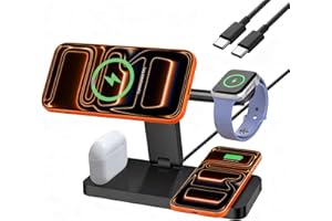 VNBBT 4 in 1 Wireless Charging Station for Mag-Safe, 15W Fast Magnetic Wireless Charger Stand Foldable for iPhone 17 16 15 14