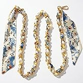 47.2IN Purse Straps Replacement Crossbody Straps Elegant Stylish Metal Silk Scarf Woven Bag Chain for DIY Purse Handbag Shoulder Crossbody Bag (Apricot Flower Style)