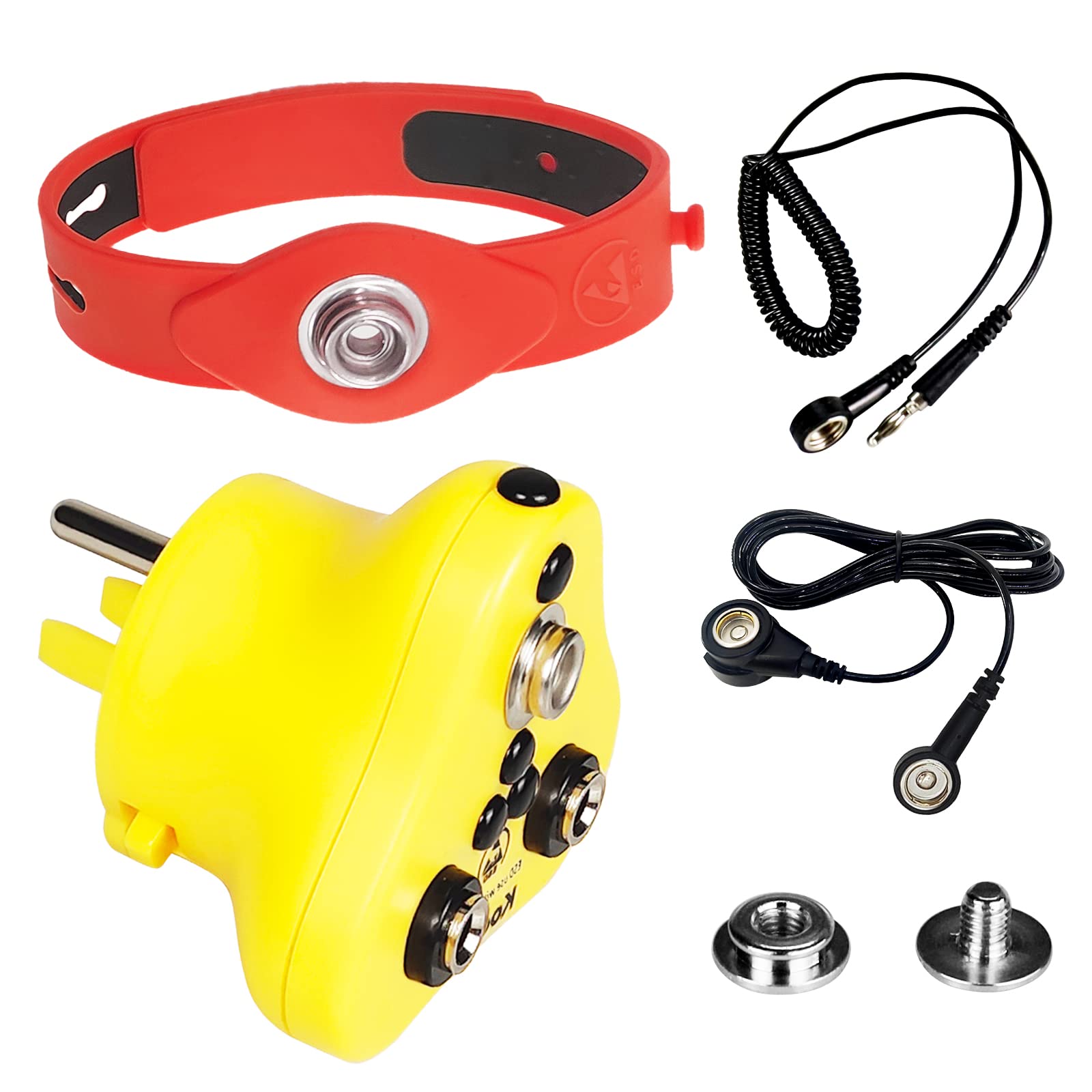 Photo 1 of 4 in 1, KooMall Ground Kit- Anti Static Wrist Strap, ESD Plug, Screw Stud & 10ft Grounding Cord with 2 Banana Jacks for Antistatic Bench Table Floor Mat, Ground by Outlet Socket Silicone Wristband