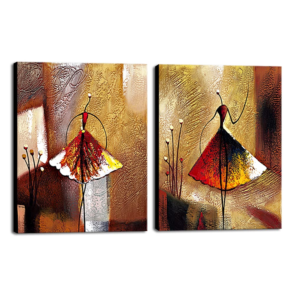 Wieco Art - Large Ballet Dancers 2 Piece Modern Decorative artwork 100% Hand Painted Contemporary Abstract Oil paintings on Canvas Wall Art