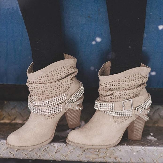 CTEJ Damen Elegante Winterschuhe High Heels mit Warm Gefüttert Plüsch Anti Rutsch Sohle