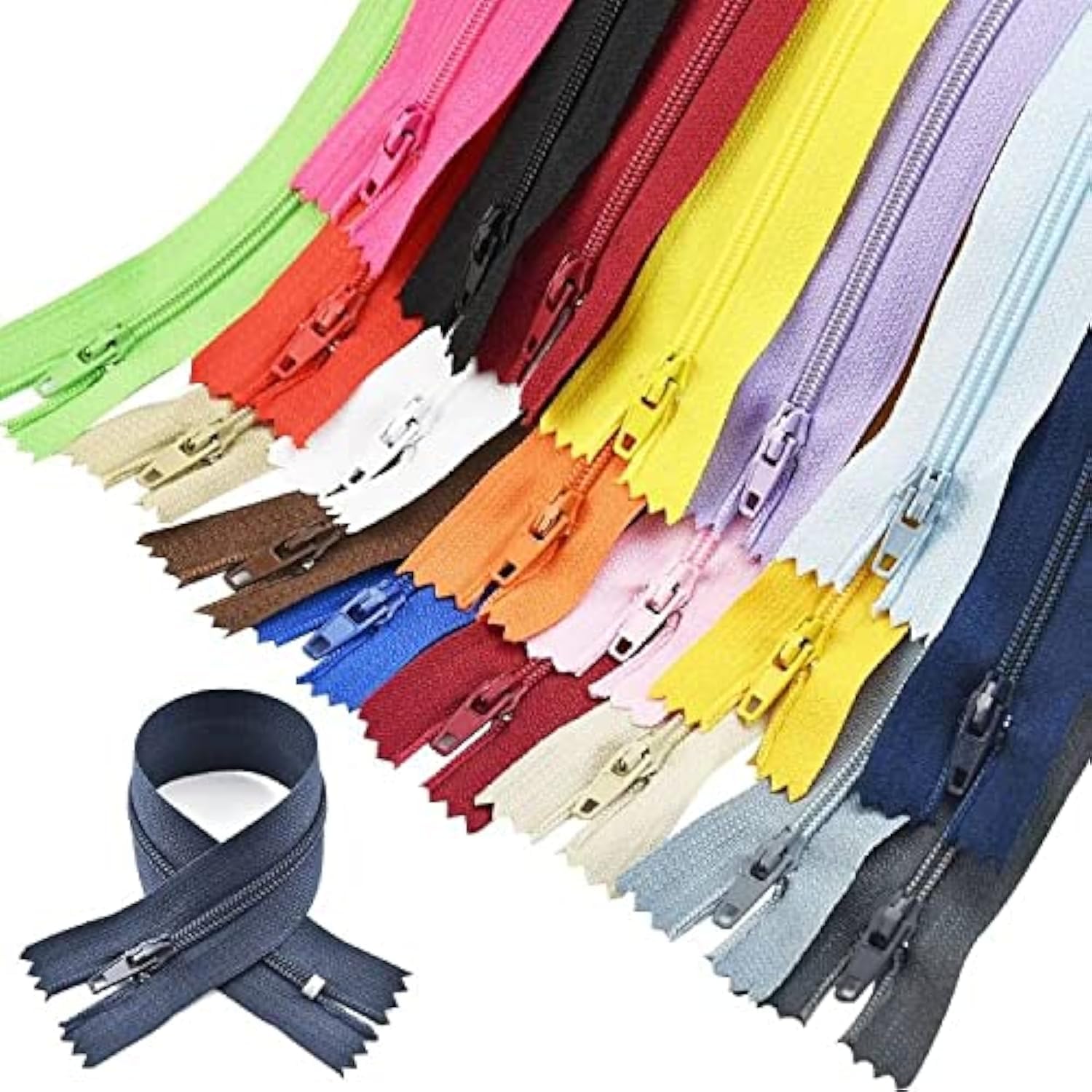 XAVSWRDE 100 PCS Mix Nylon Coil Zippers Bulk Multicolor Colorful Zippers Invisible 24 cm/9 inch Zip Tailer Sewing Tools Craft, Closed End for Tailor Sewing Crafts and Clothing, Assorted 20 Colors