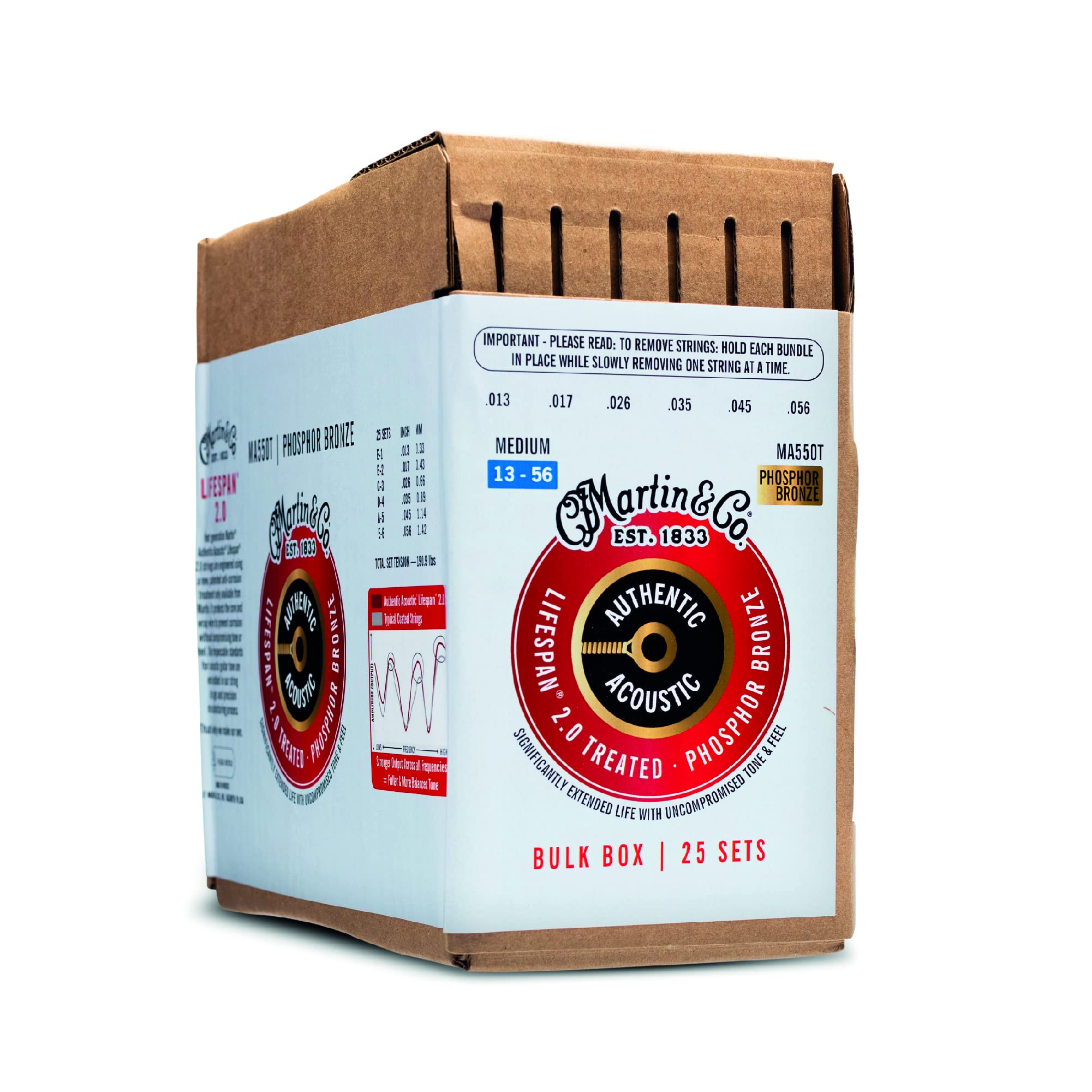 Martin Guitar Authentic Acoustic Lifespan 2.0 Guitar Strings, Acoustic Guitar Accessories, 25 Sets