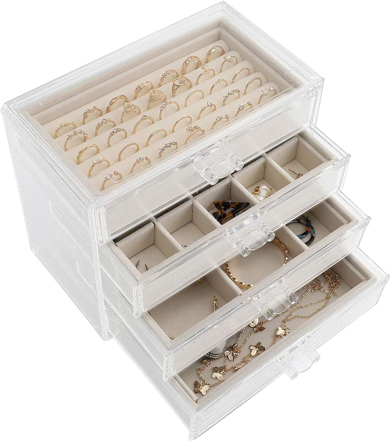 shownicer Jewellery Box Organiser, 4 Drawers Acrylic Jewelry Box
