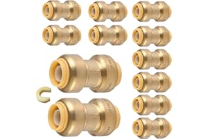 HeSun 12-Pack Pushfit Coupling, 1/2"x1/2" Push to Connect Plumbing Fittings with Disconnect Clip, Brass Push-fit Fittings for PEX, Copper, CPVC, PE-RT Pipes