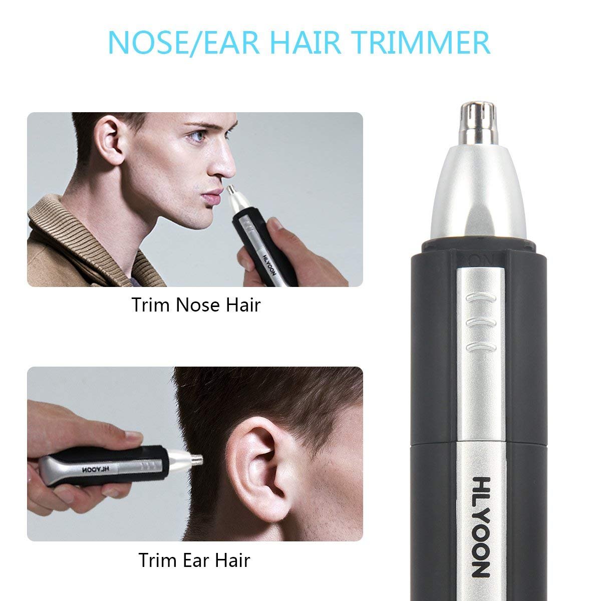 Nose Hair Trimmer - HLYOON Water Resistant Men\'s Ear Hair Clipper, Battery-Operated