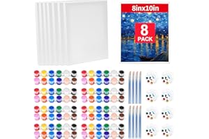 Pomaylor 8 Pack 8 * 10In Stretched Canvas for Painting, Art Canvas for Drawing with 16 Pack Paints, Mini Painting Canvas with 8 Color Palettes Set, Painting Kits for Adults & Kids Party