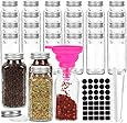 6 oz Empty Glass Spice Jars,Set of 30,Square Glass Seasoning Jars & Salts Containers with Metal Caps and Shaker Lids for Home & Kitchen. Include 1 Pen,1 Funnels and 40 Labels.