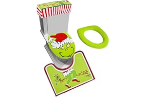 PISKEKAT 4Pcs Christmas Bathroom Sets, Grinchs Bathroom Sets with Toilet Lid Cover Toilet Seat Cover Floor Rug Tank Cover for Indoor Home Use