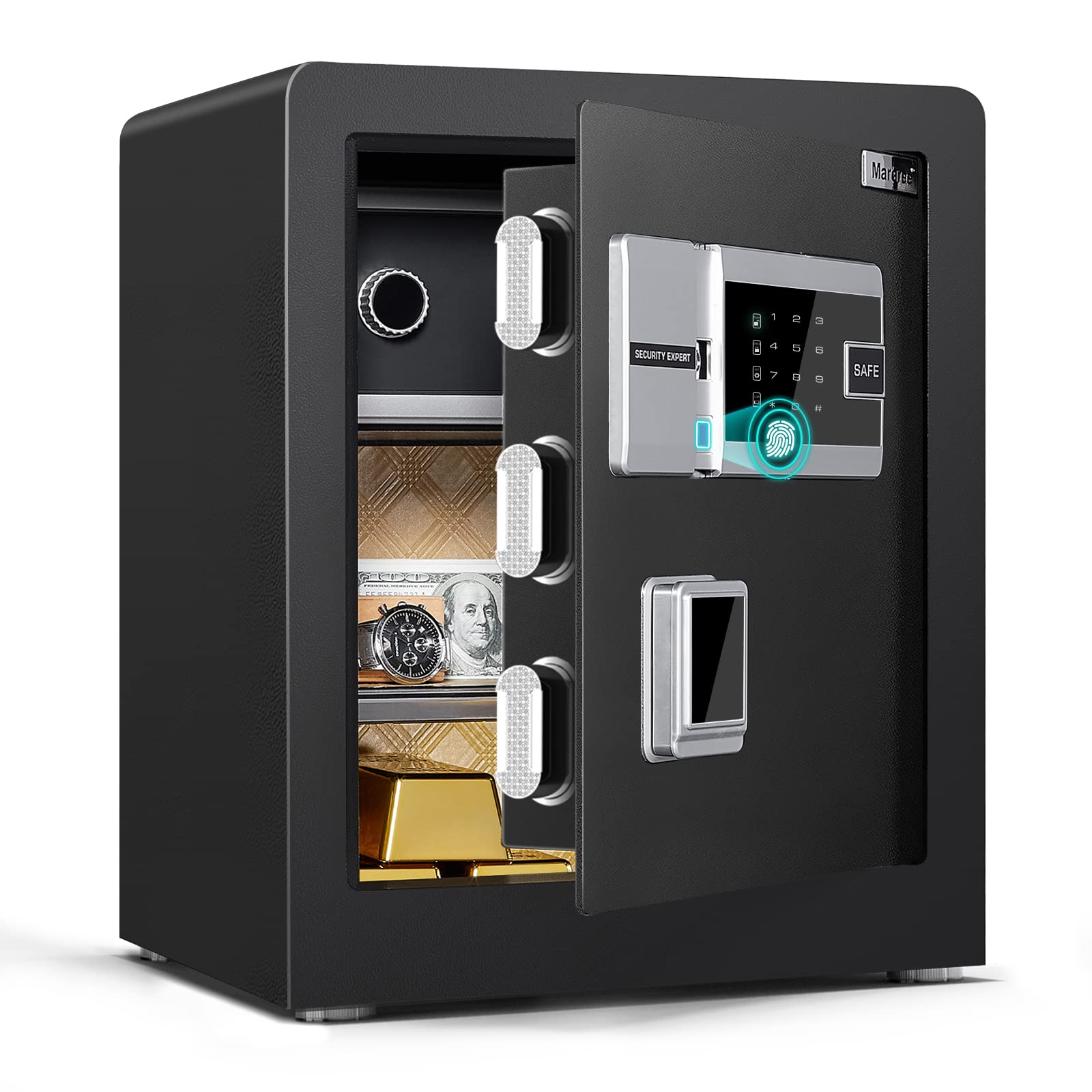 Marcree Biometric Fingerprint Safe Box, 2.0 CUFT Fingerprint Security Safe Box with Combination Lock and Voice Prompt and Dual Warning and Private Inner Cabinet for Money Documents Valuables