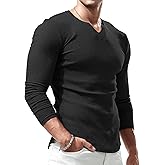Lehamnlin Mens Base Layer Thermal Underwear Lightweight Long Sleeve Slim Fit V-Neck Tops