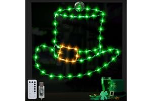 DONSAJI St Patricks Day Decorations Leprechaun Hat Window Lights, 15 inch Large St Patrick Window Silhouette Lights with USB Plug,St Patricks Day Lights for Irish St Patrick's Day Decor Indoor Outdoor