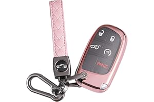 TANDRIVE Key Fob Cover Compatible with 2024-2015 Jeep Cherokee Grand Cherokee Compass Renegade Dodge Charger Durango Challenger RAM Chrysler 300(3 4 5-Button, Pink)