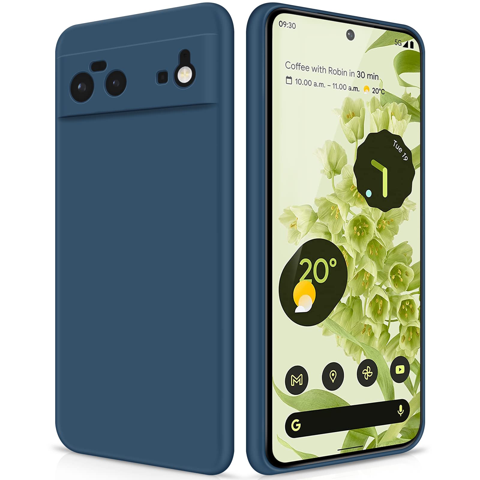 GiiYoon Case Compatible with Google Pixel 6, Silky-Soft Touch Full-Body Protective Phone Silicone Case, Shockproof Cover with Microfiber Lining, Blue โ image 1