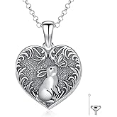 PROESS Animal Urn Necklace for Ashes 925 Sterling Silver Dog Rabbit Cat Hummingbird Butterfly Dragonfly Cremation Necklace Angle Heart Pendant Animal Ashes Keepsake Jewelry for Women Men