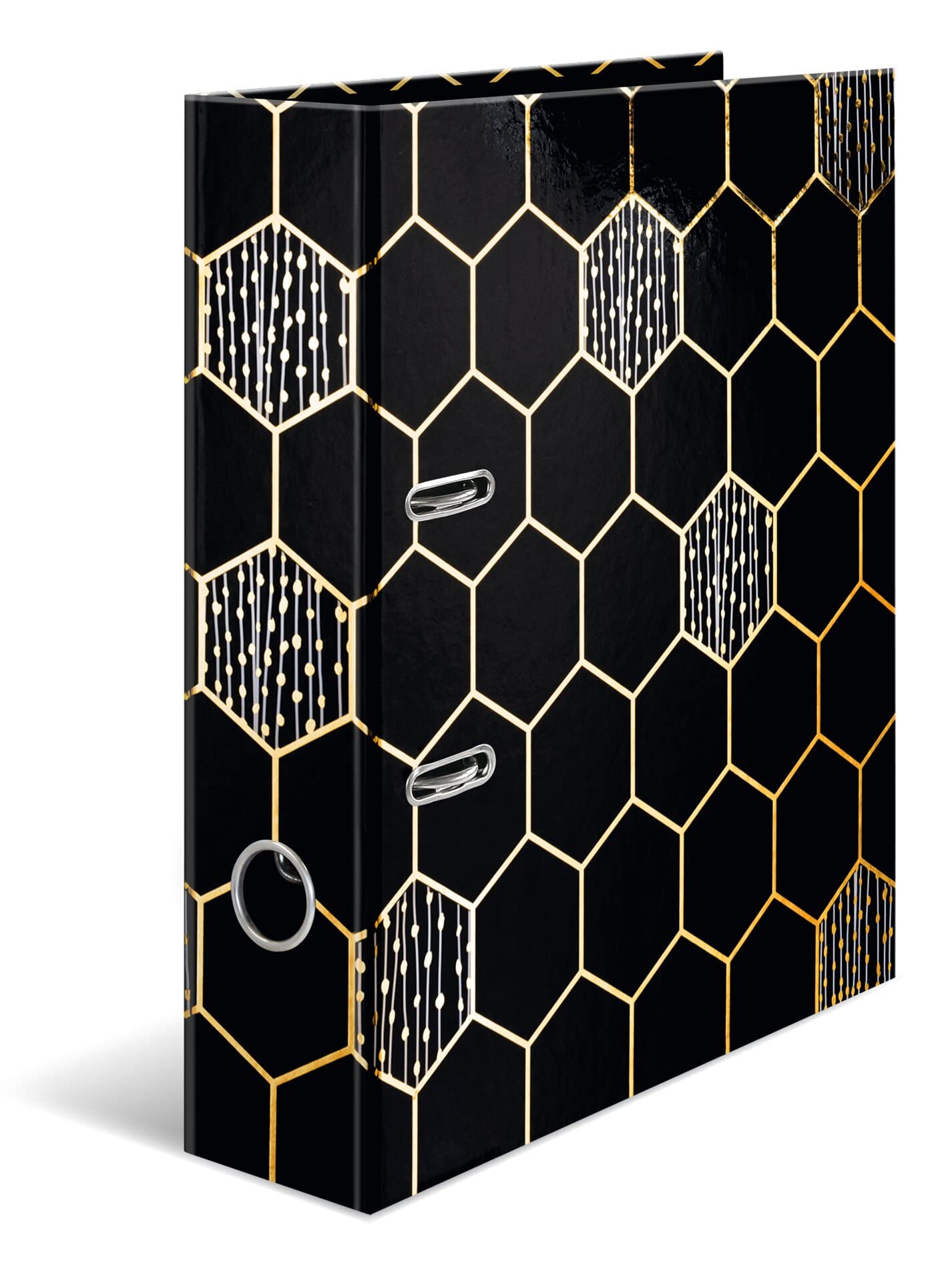 HERMA Folder A4 Black Gold, 7 cm Wide, Children's Ring Binder with Elegant Pattern, Colourful Lever Arch File with Shiny Finish for Boys and Girls