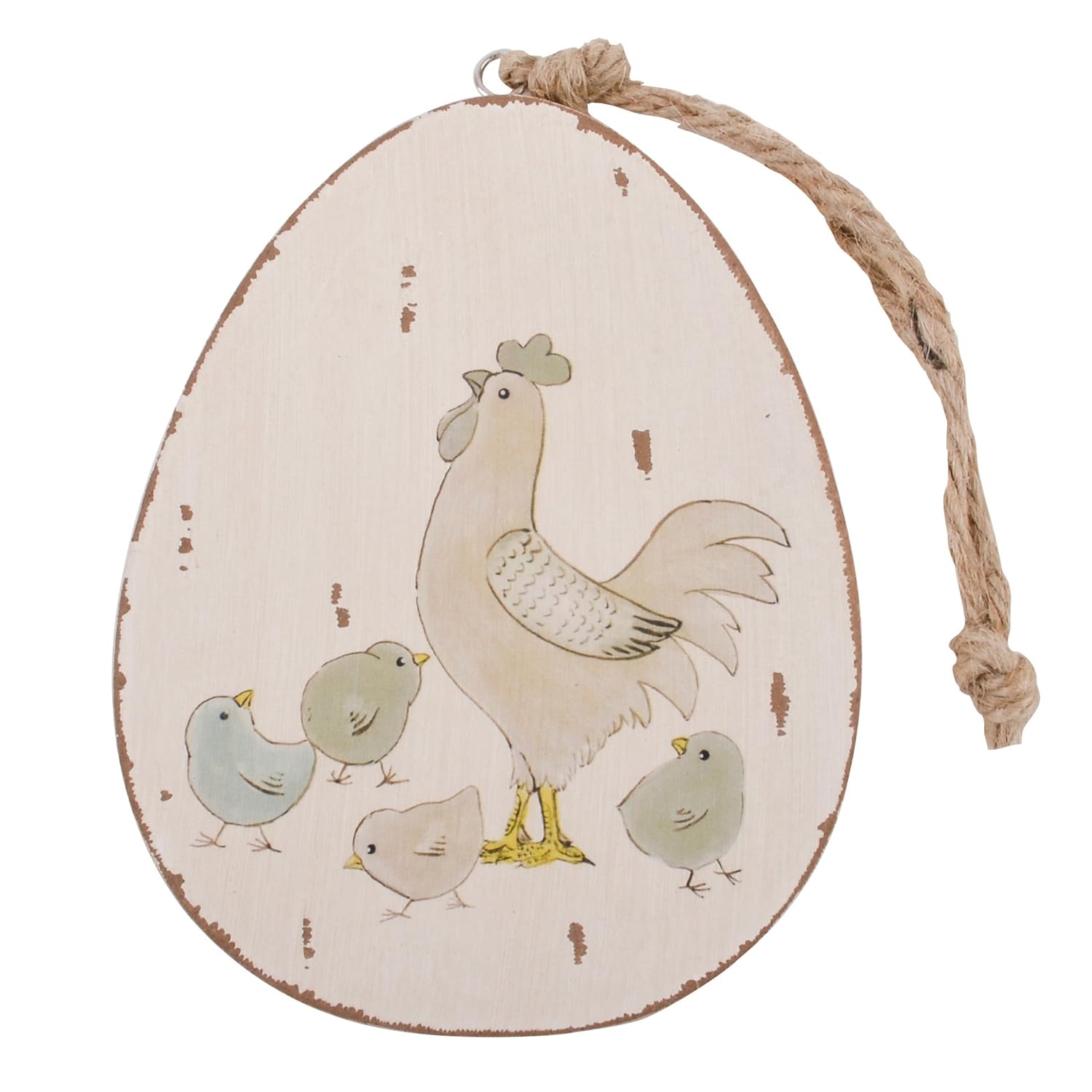 Ei Ostern Country Design Deko Anhänger Holz 16x12x1cm creme grün