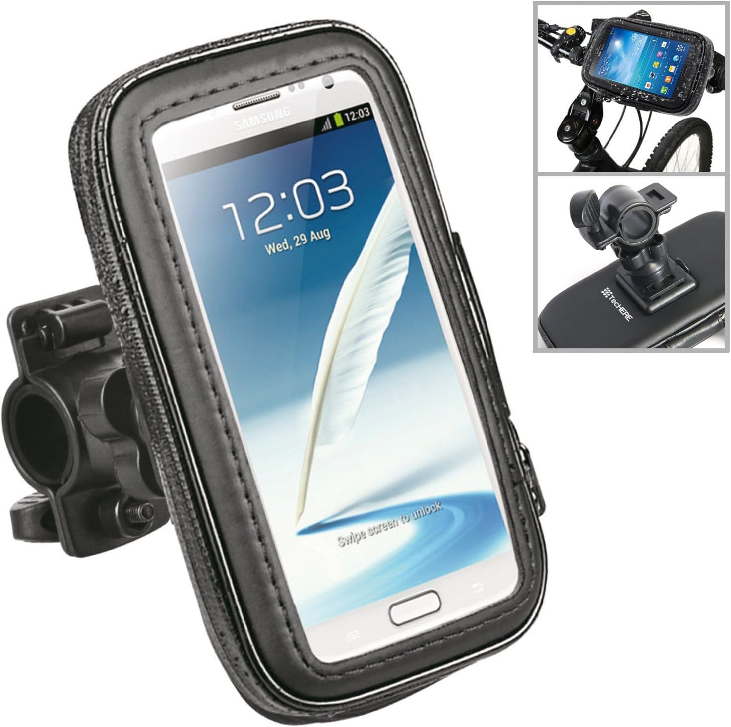 TecHERE BikeProof - Universal Waterproof Stand for Bikes / Bicycles / Motorcycles - All-purpose Phone Case for iPhone SE 5 5s, Samsung Galaxy S5 Mini S4 and other Smartphones up to 5'' (Black)