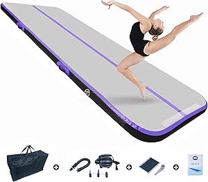 BEYOND MARINA Air Gymnastics Tumble Track for Gymnastics 4/8 inches Thickness Inflatable Tumbling Mats 10ft/13ft/16ft/20ft Training Mats for Home Use/Cheerleading/Yoga/Water with Electric Pump
