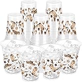 ZCPTZ 100 Pcs Brown Cowboy Plastic Cups, 16 oz Western Cowboy Disposable Clear Party Cups for Cowboy Birthday Party Baby Shower Last Rodeo Party Supplies