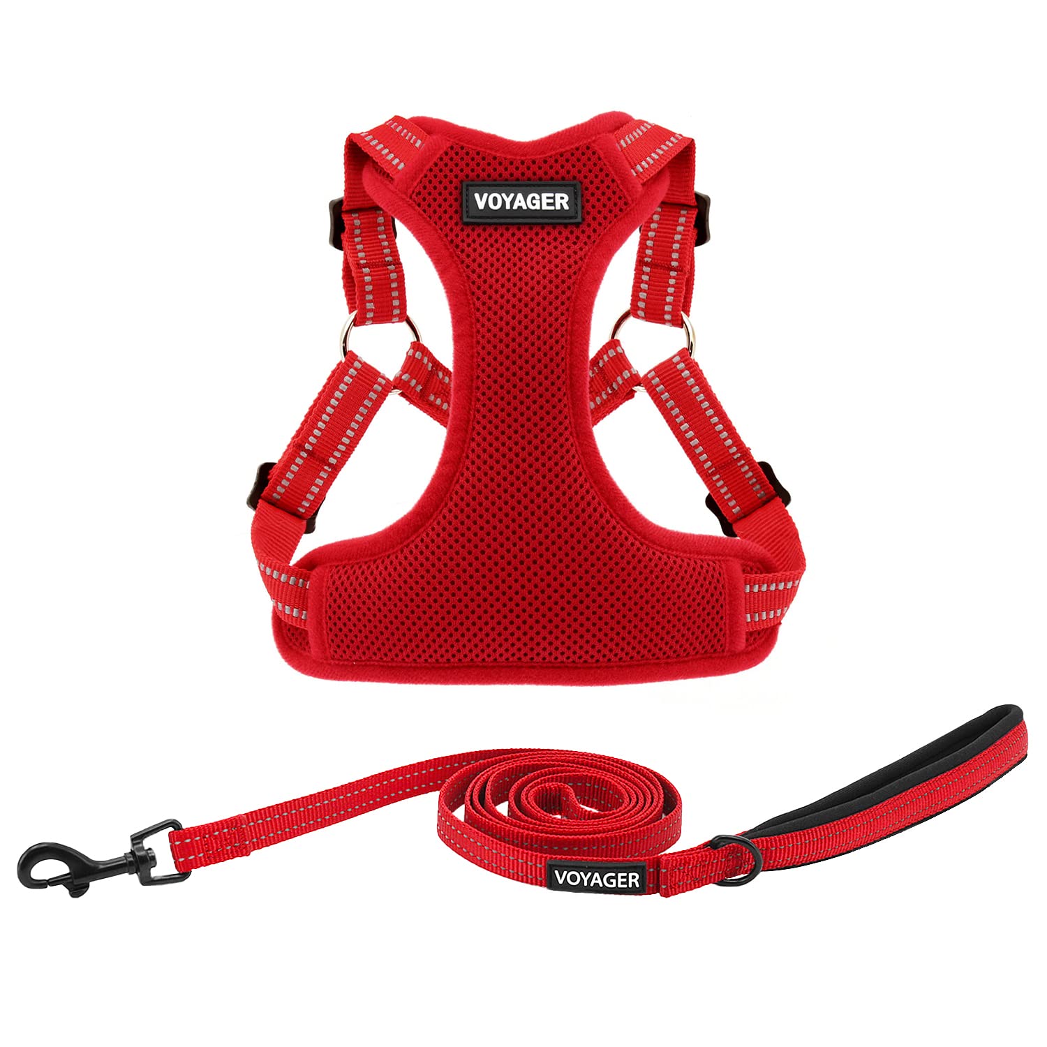 Best Pet Supplies Voyager Adjustable Dog Harness Leash Set with Reflective Stripes for Walking Heavy-Duty Full Body No Pull Vest with Leash D-Ring, Breathable All-Weather Wear - Red, S