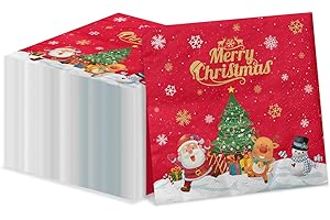 XJLANTTE 100Pcs Christmas Napkins, 13 x 13inch Snowflakes Xmas Luncheon Paper Napkins Red Santa Party Napkins for New Year Winter Holiday Christmas Party Supplies