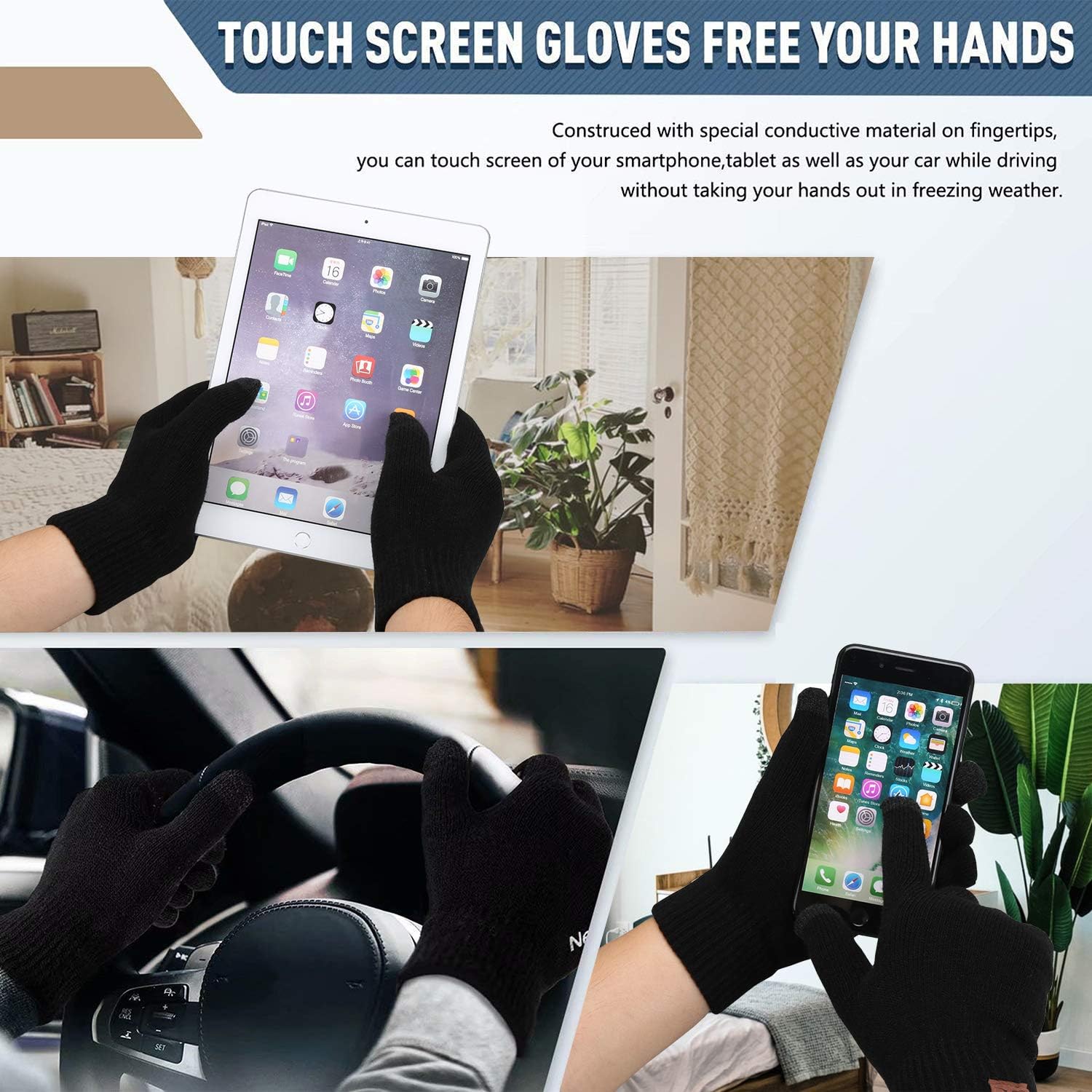 Winter Men Beanie Hat, Scarf, Touch Screen Gloves, 3 Pieces Winter Warm Clothing Set For Men, Black, One Size at  Men’s Clothing store