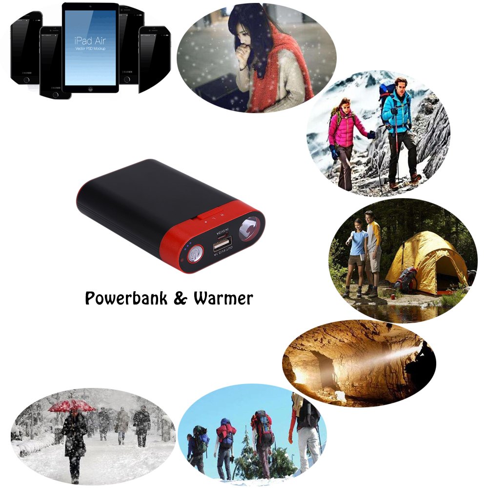 Ewarmer Power Bank 7800mAh/ Hand Warmers, Rechargeable Hand Warmer, 7800mah Portable USB Hand Warmer /Power Bank 7800, Portable Battery Charger with LED Flashlight for iPhone 7/7 Plus (Black)