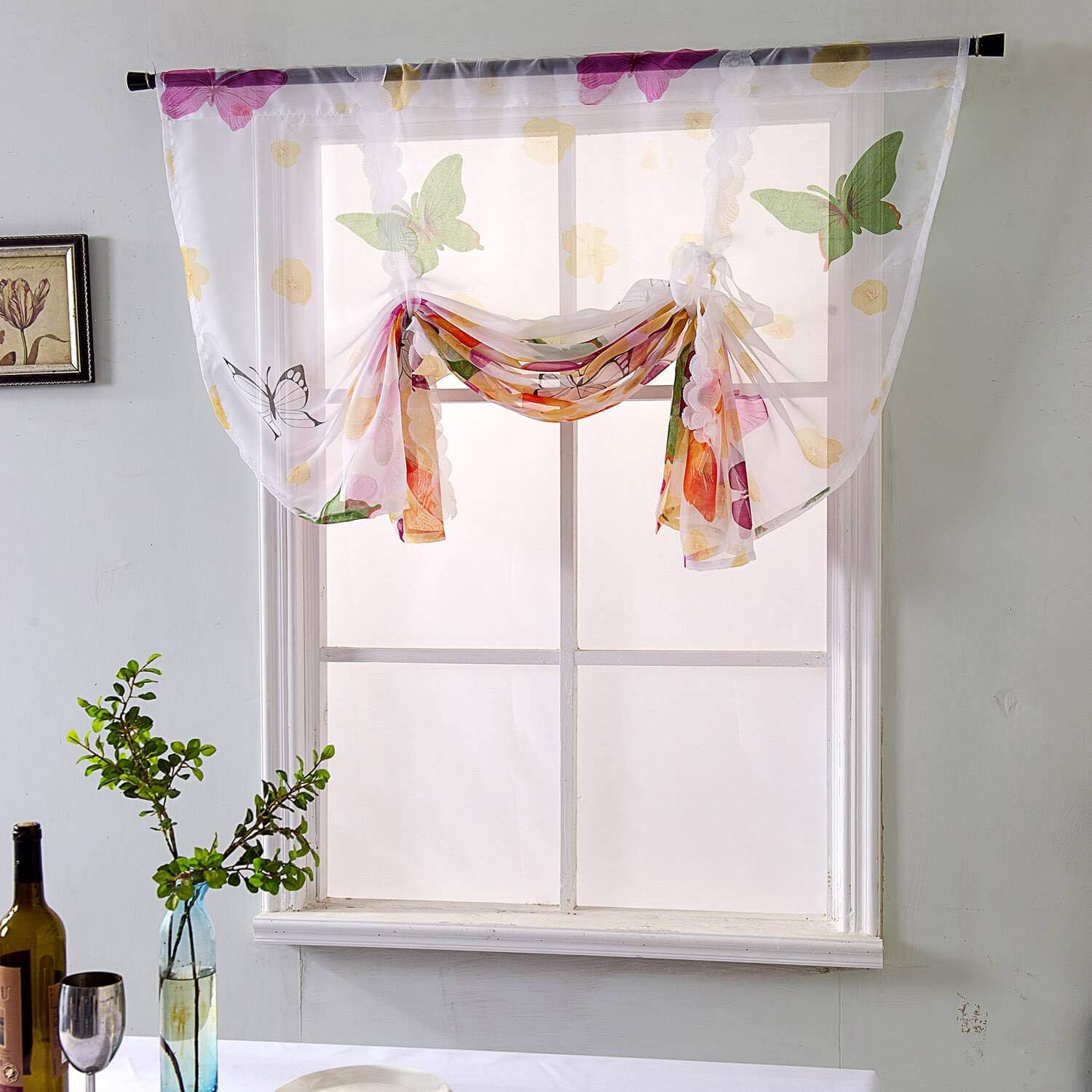 Home Furniture Diy Elegant Short Roman Sheer Curtain Tie Up