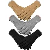 Loiyadn Gloves for Cold Weather - Winter Gloves for Women, 3 Pairs Elastic Cuff Touchscreen Texting Womens Gloves