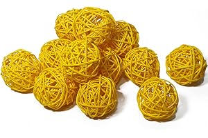 KERYAR 12 Pcs Wicker Rattan Balls Decorative for Centerpiece Bowls Fillers Home Decor Christmas Halloween DIY Crafts Weddings (Yellow, 2 in)