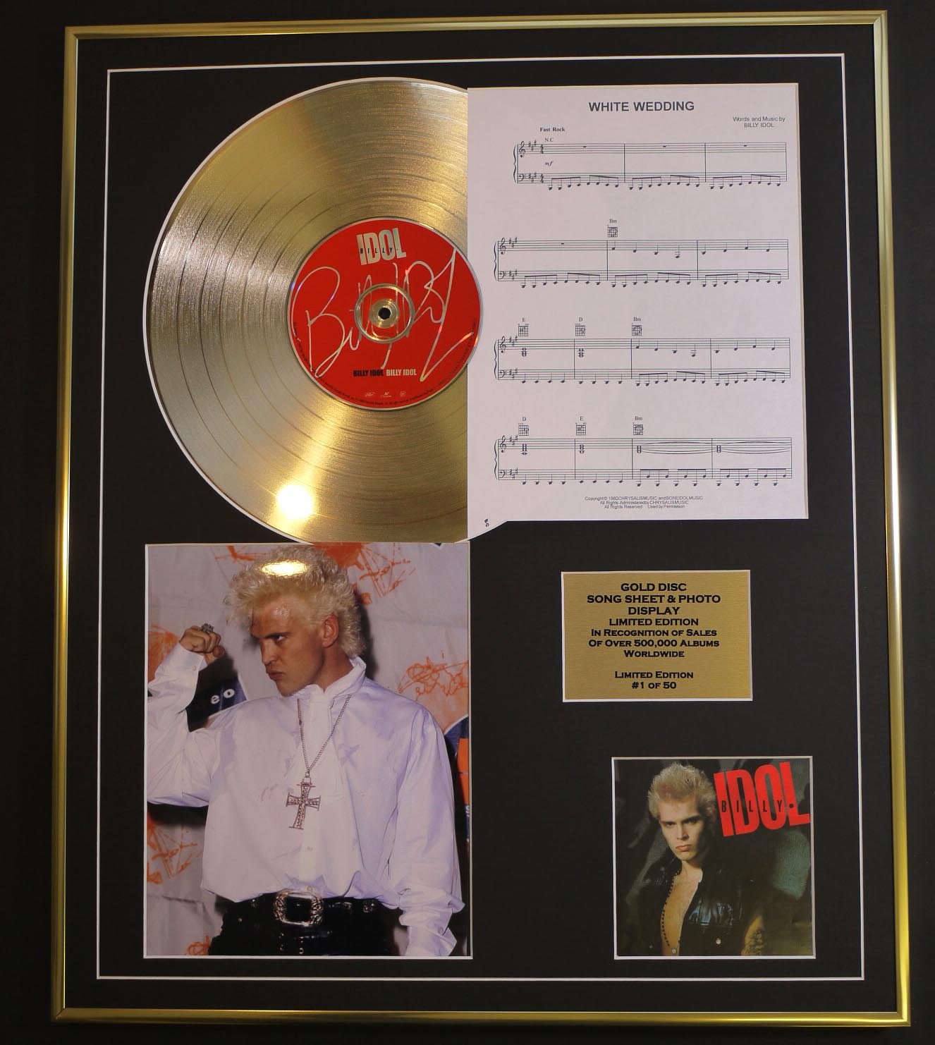 BILLY IDOL/CD GOLD DISC, SONG SHEET & PHOTO DISPLAY/LTD. EDITION/COA/ALBUM BILLY IDOL/SONG SHEET, WHITE WEDDING