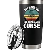 Panvola I'm Here to Hit Trees and Curse Retro Disc Golf Gifts Vacuum Insulated Stainless Steel Tumbler with Removable Lid and Straw 20 oz Black
